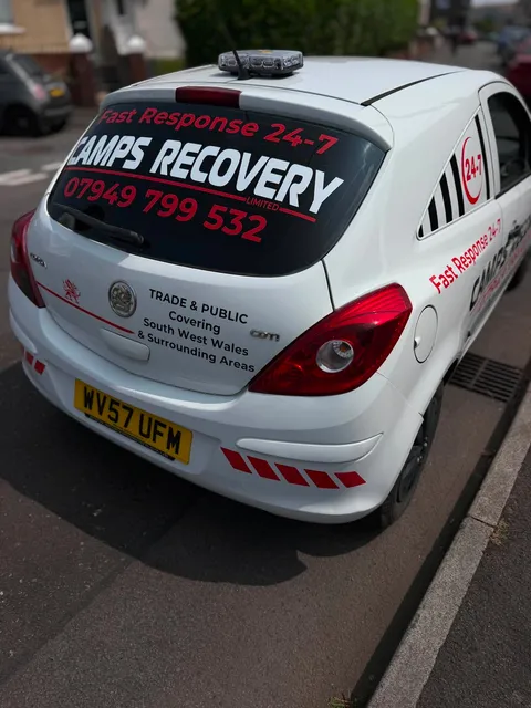 Camps Recovery rapid response car with full livery and contact details