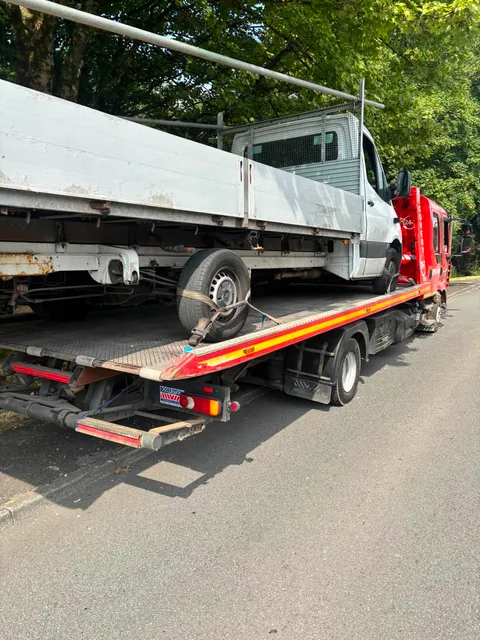 Commercial dropside van recovered on the flatbed
